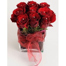 Swarovski red rose in a glass cube